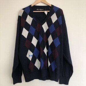 Ben Hogan NWT Italian Wool argyle sweater Navy Maroon Men's XXL w/ FLAW